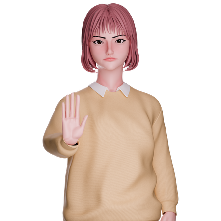 Cute Girl Showing Stop Gesture  3D Illustration