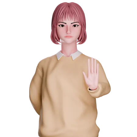 Cute Girl Showing Stop Gesture  3D Illustration