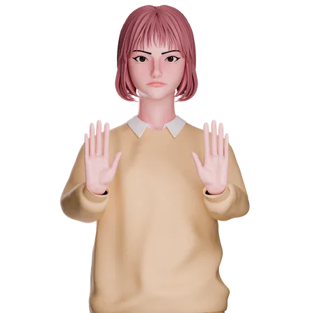 Cute Girl Showing Stop Gesture  3D Illustration