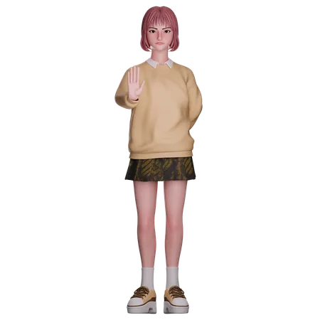 Cute Girl Showing Stop Gesture  3D Illustration