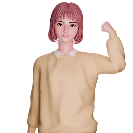 Cute Girl Showing Strong Arm  3D Illustration