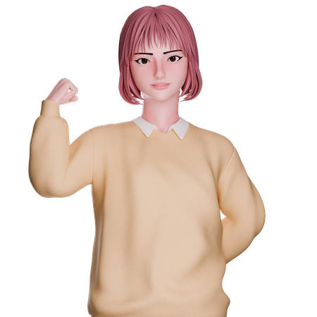 Cute Girl Showing Strong Arm  3D Illustration