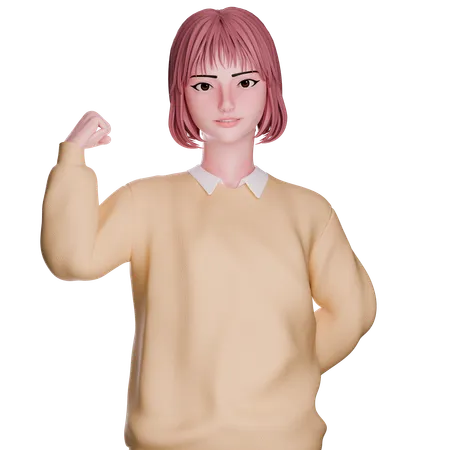 Cute Girl Showing Strong Arm  3D Illustration