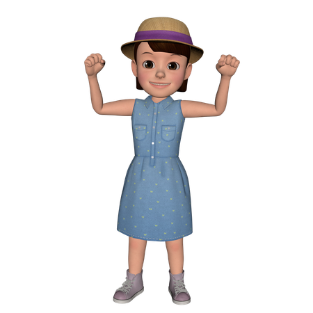 Cute Girl Showing Strong Arm  3D Illustration