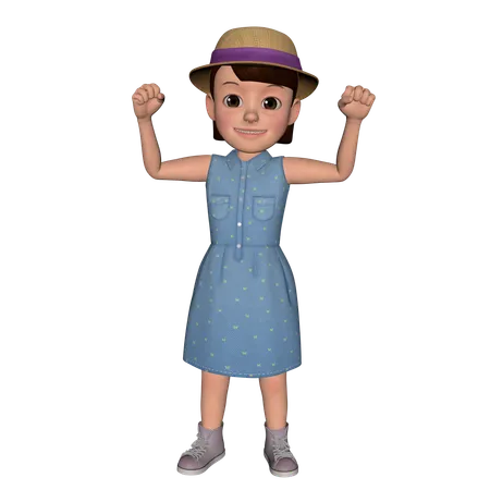 Cute Girl Showing Strong Arm  3D Illustration