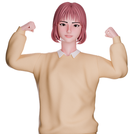 Cute Girl Showing Strong Hand  3D Icon