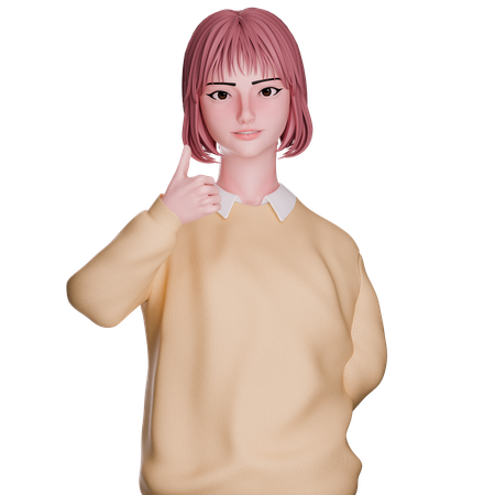 Cute Girl Showing Thumbs Up  3D Illustration