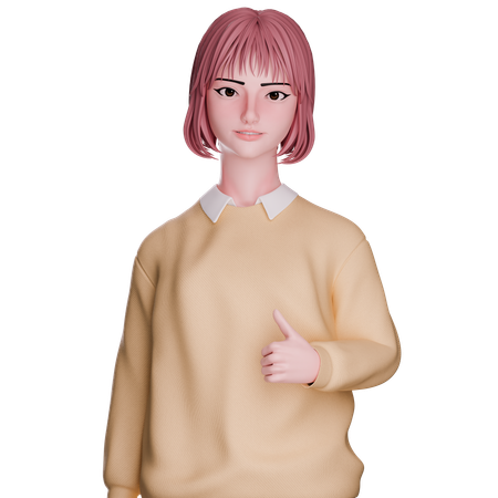 Cute Girl Showing Thumbs Up  3D Icon