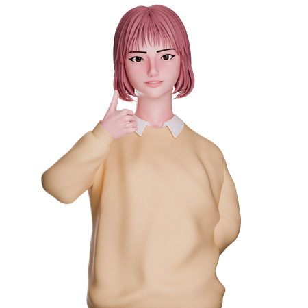 Cute Girl Showing Thumbs Up  3D Icon