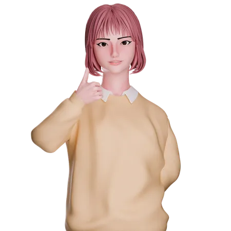 Cute Girl Showing Thumbs Up  3D Illustration