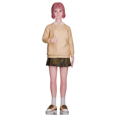 Cute Girl Showing Thumbs Up  3D Illustration