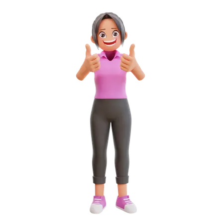 Cute Girl showing thumbs up 3D Illustration