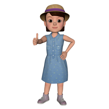 Cute Girl Showing Thumbs Up Using Right Hand  3D Icon