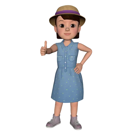 Cute Girl Showing Thumbs Up Using Right Hand  3D Icon