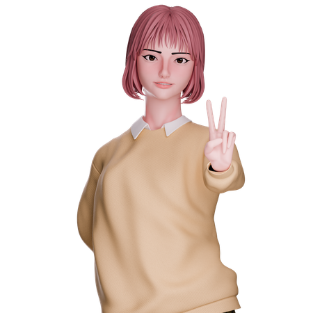 Cute Girl Showing Victory Pose  3D Icon