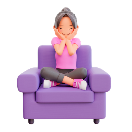 Cute girl sitting on the sofa  3D Illustration