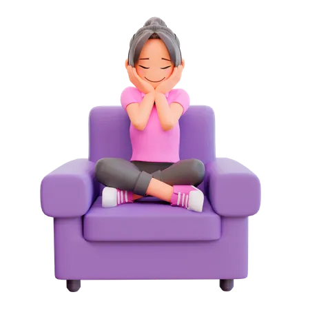 Cute girl sitting on the sofa  3D Illustration