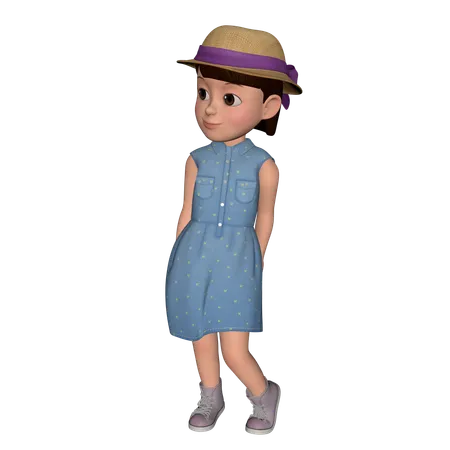 Cute Girl Standing Confidently  3D Icon