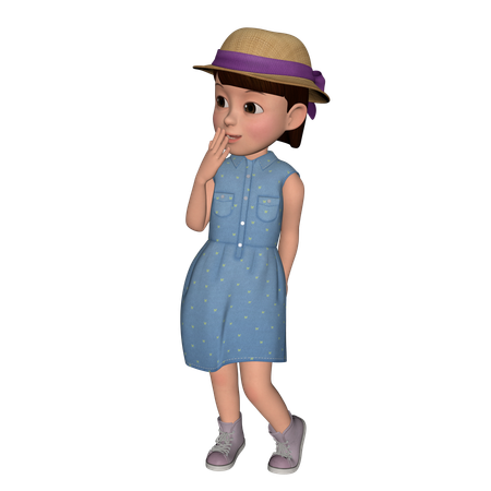 Cute Girl Standing While Putting Hands On Mouth  3D Icon