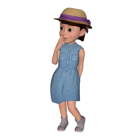 Cute Girl Standing While Putting Hands On Mouth  3D Icon