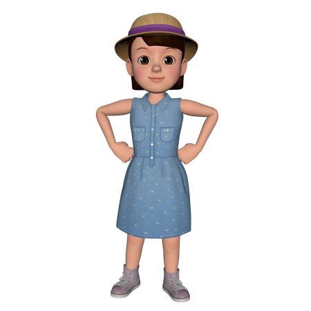 Cute Girl Standing While Putting Hands On Waist  3D Icon