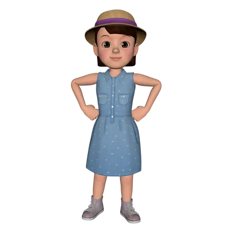 Cute Girl Standing While Putting Hands On Waist  3D Icon