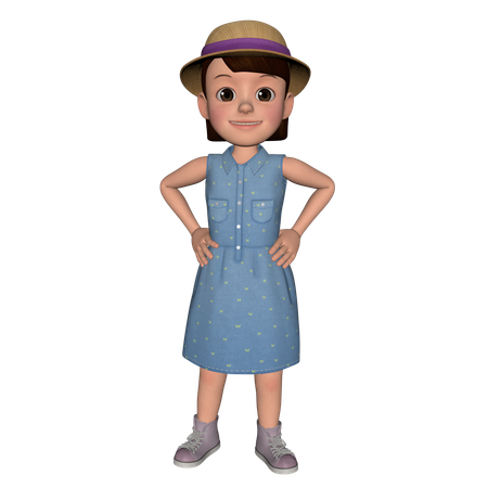 Cute Girl Standing While Putting Hands On Waist  3D Illustration