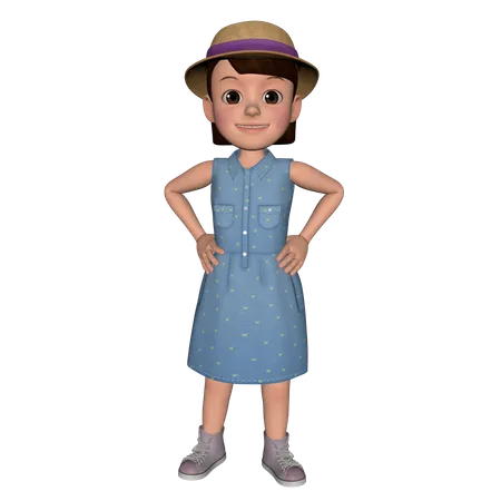 Cute Girl Standing While Putting Hands On Waist  3D Illustration