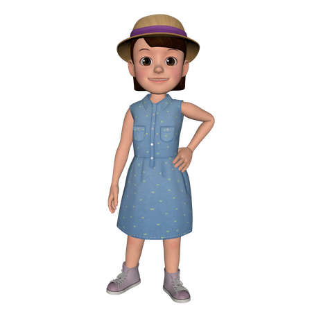 Cute Girl Standing While Putting Right Hand On Waist  3D Illustration