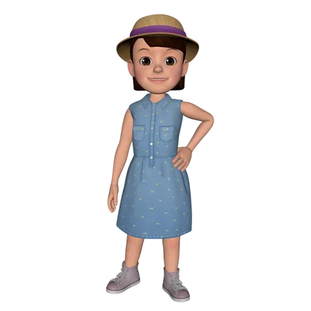 Cute Girl Standing While Putting Right Hand On Waist  3D Illustration