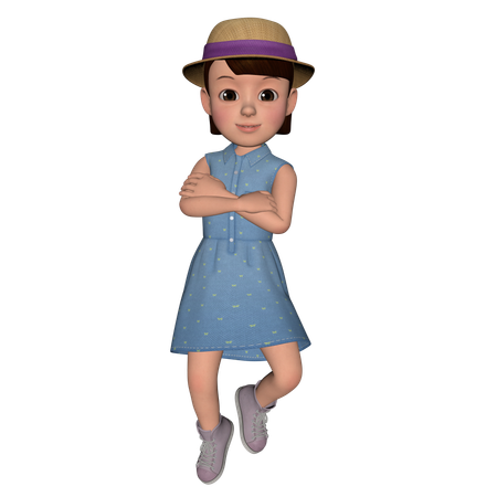 Cute Girl Standing With Cross Hands  3D Icon