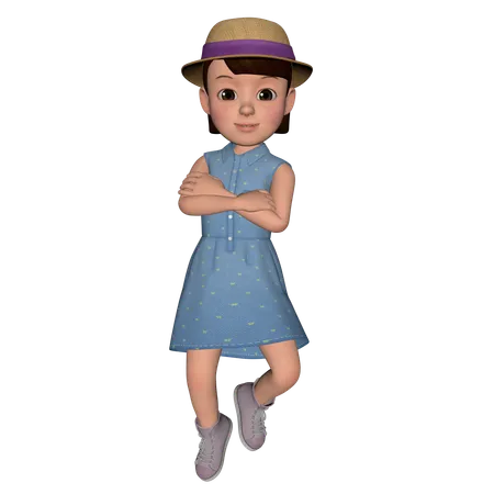 Cute Girl Standing With Cross Hands  3D Icon