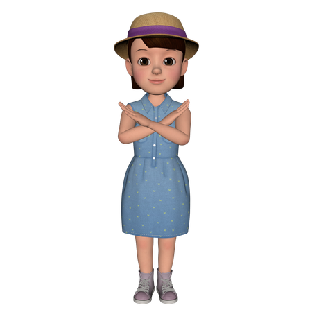 Cute Girl Standing With Cross Hands  3D Icon