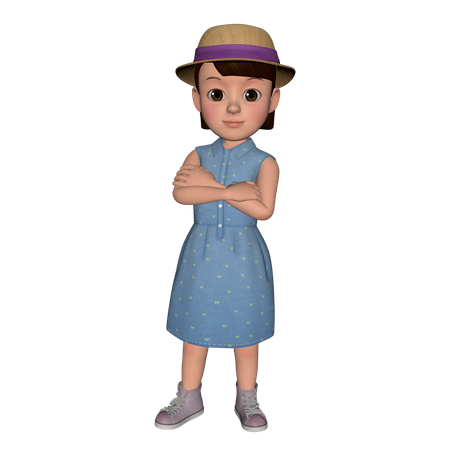 Cute Girl Standing With Cross Hands  3D Icon