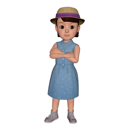 Cute Girl Standing With Cross Hands  3D Icon