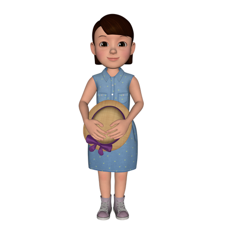 Cute Girl Standing With Hat  3D Icon