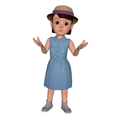 Cute Girl Standing With Open Hands  3D Illustration