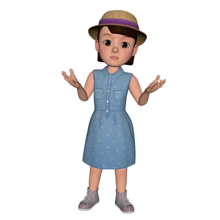 Cute Girl Standing With Open Hands  3D Illustration