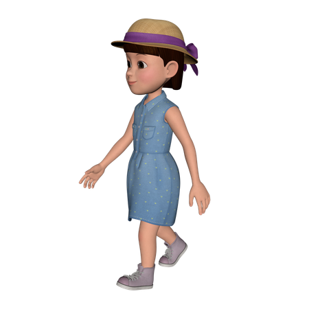 Cute Girl Walking  3D Illustration