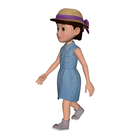 Cute Girl Walking  3D Illustration