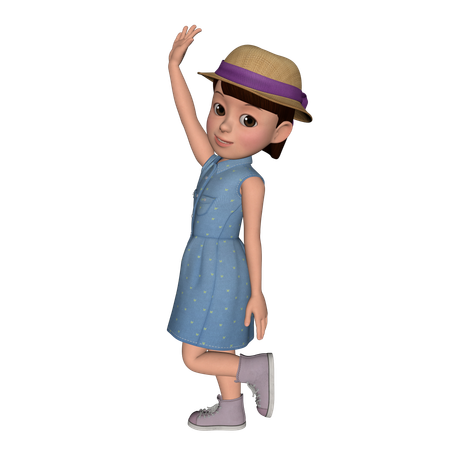 Cute Girl Walking While Waving Hand  3D Icon