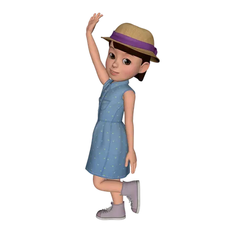 Cute Girl Walking While Waving Hand  3D Icon