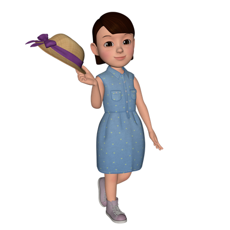 Cute Girl Walking With Hat  3D Icon