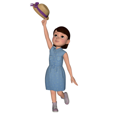 Cute Girl Walking With Hat  3D Icon