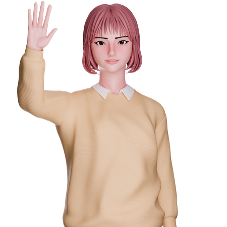Cute Girl Waving Hand  3D Illustration