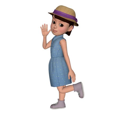 Cute Girl Waving Hand  3D Icon