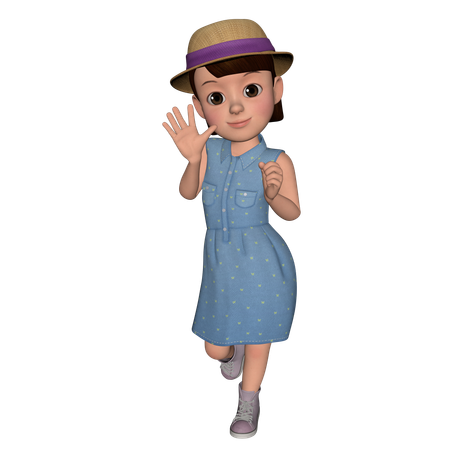 Cute Girl Waving Hand  3D Icon