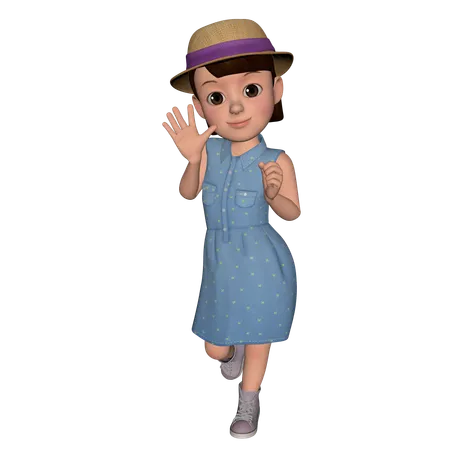 Cute Girl Waving Hand  3D Icon