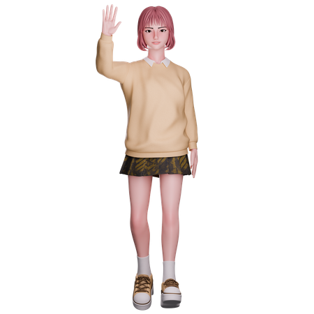 Cute Girl Waving Hand  3D Icon