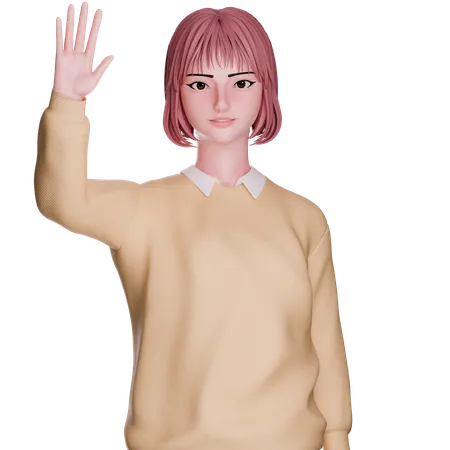 Cute Girl Waving Hand  3D Illustration